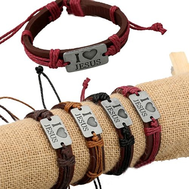  Heren ID-armband Lederen armbanden Liefde Uniek ontwerp Modieus Leder Armband sieraden Lichtbruin / Donker Bruin / Zwart Voor Dagelijks