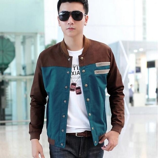  Men's Autumn Fashion Splicing Contrast Color Slim Stand Collar Jacket Outerwear