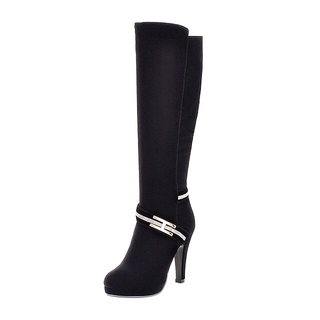  Women's Shoes Spring / Fall / Winter Chunky Heel / Platform 35.56-40.64 cm / Knee High Boots Rhinestone Black / Party & Evening