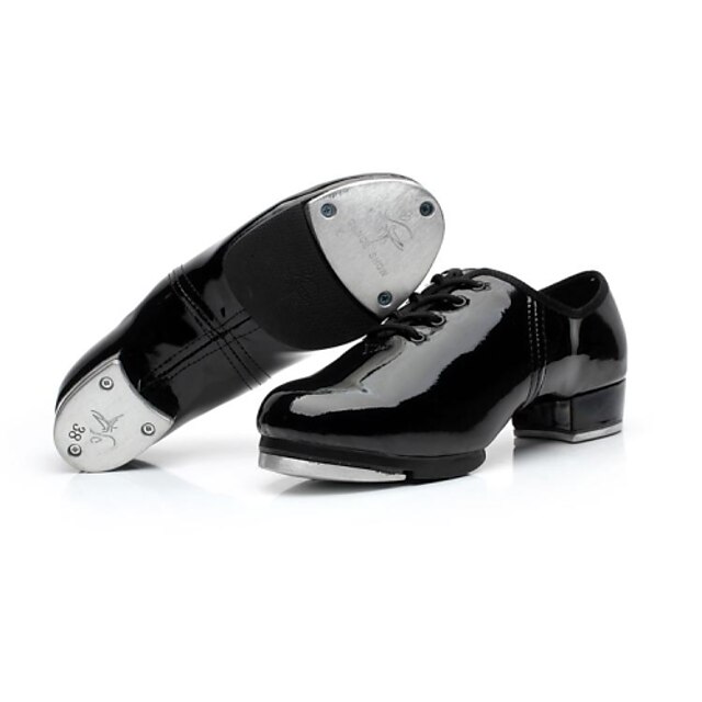  Damen Stepptanzschuhe Ballsaal Salsa Schuhe Geteilte Sohle Schnürsenkel Niedriger Absatz Schwarz Weiß Schnürsenkel