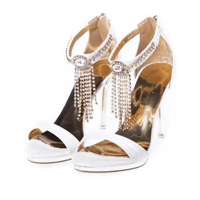  Women's Shoes Leatherette Spring / Summer Stiletto Heel Crystal / Tassel Almond / Black / White / Wedding / Party & Evening