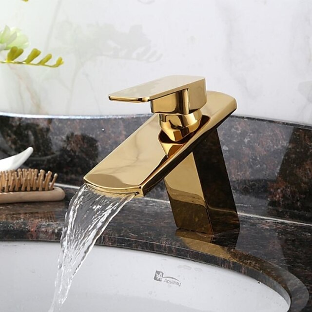  Bathroom Sink Faucet - Waterfall Ti-PVD Widespread One Hole / Single Handle One HoleBath Taps