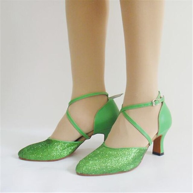  Mulheres Sapatos de Dança Moderna Paetês Salto Alto Lantejoulas Salto Robusto Não Personalizável Sapatos de Dança Verde