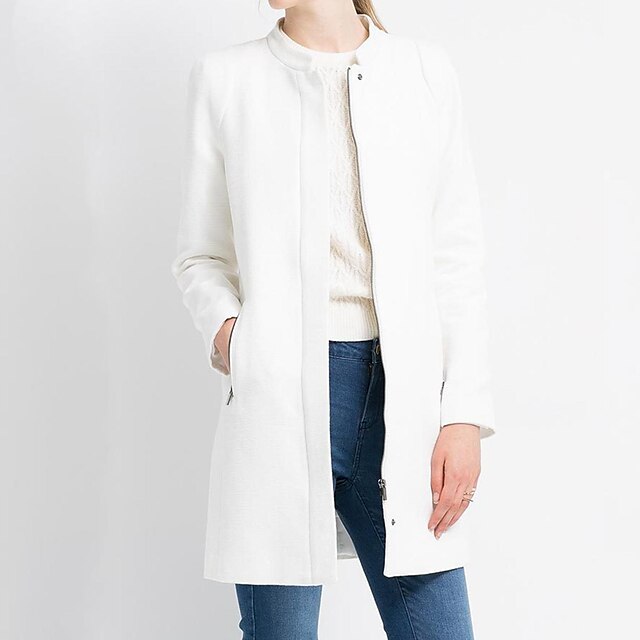  Women's Thick White Zipper Long Coat Outerwear
