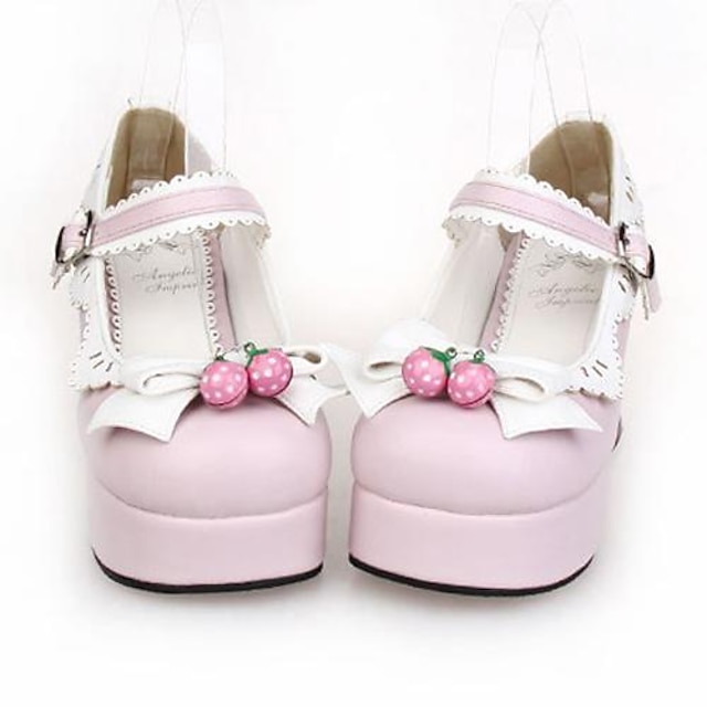  Lolita Shoes Sweet Lolita Princess High Heel Shoes Bowknot 7.5 CM Pink For Women PU Leather/Polyurethane Leather