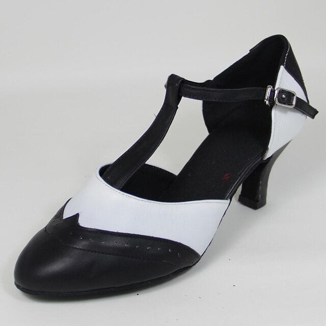  Women‘s Dance Shoes Swing Shoes Leather Flared Heel Black