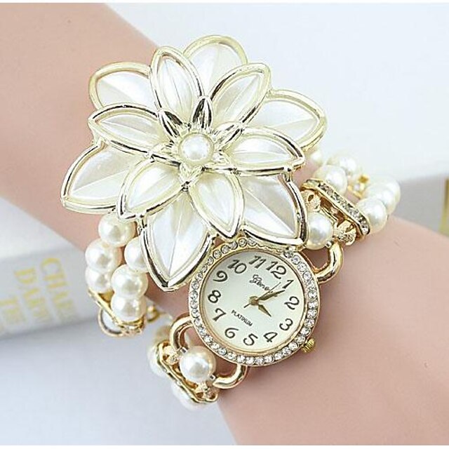  Women's Bracelet Watch Quartz White / Gold Imitation Diamond Analog Ladies Flower Pearls Elegant Fashion - Golden White One Year Battery Life / SSUO 377