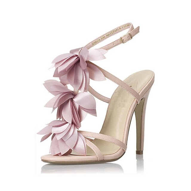  sandalias de la correa del tobillo del talón de los zapatos de las mujeres del partido zapatos de tacón de aguja de color rosa flor / noche