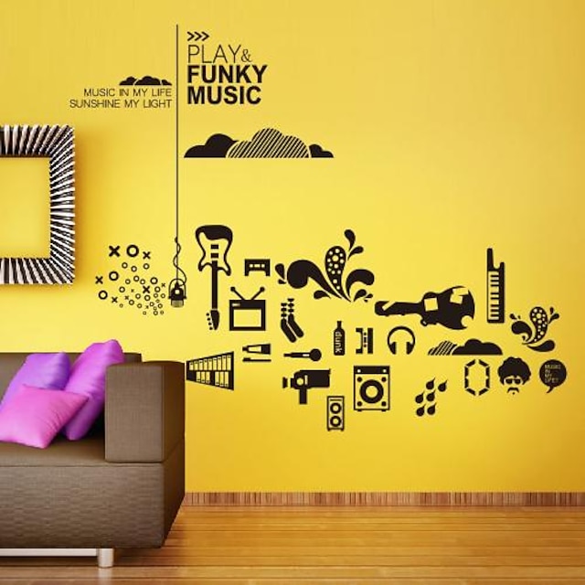  stickers muraux autocollants de mur, moderne individuelle musique guitare piano, composition musicale muraux PVC autocollants