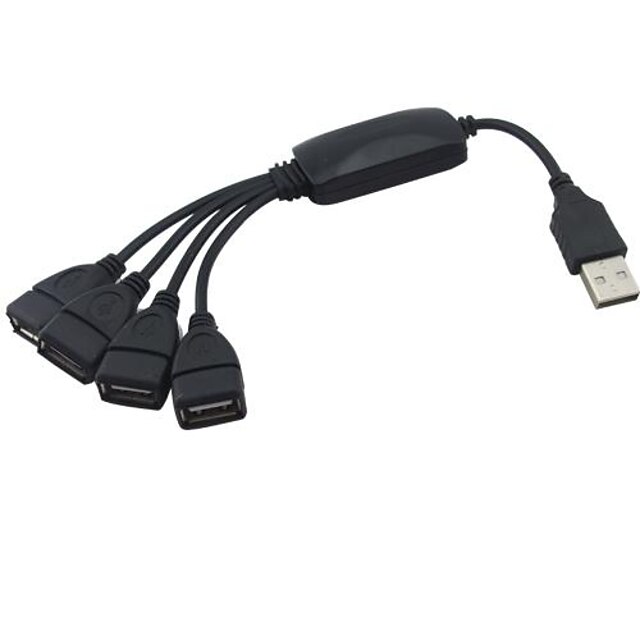  4 Port High Speed USB 2.0 Hub Splitter Cable Adapter Black 