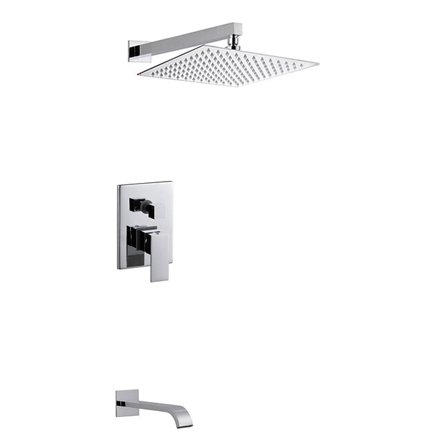  Shower Faucet Set - Rain Shower Contemporary Chrome Wall Mounted Ceramic Valve Bath Shower Mixer Taps / Brass / Two Handles Four Holes