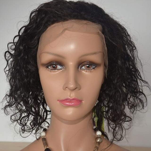  anteriore del merletto parrucca 14 pollici colore 1b ricci brasiliano vergine dei capelli per le donne nere