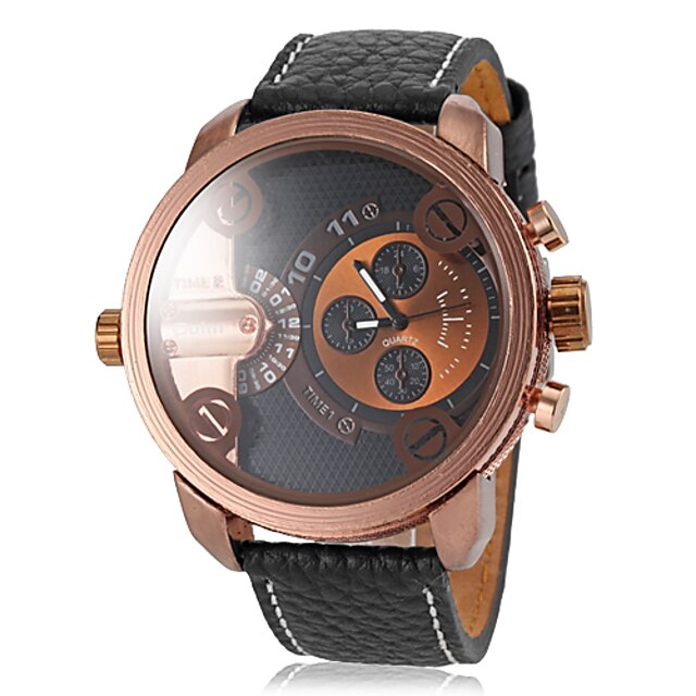  Oulm Муж. Модные часы Армейские часы Наручные часы Кварцевый Кожа Черный С двумя часовыми поясами Cool Аналоговый