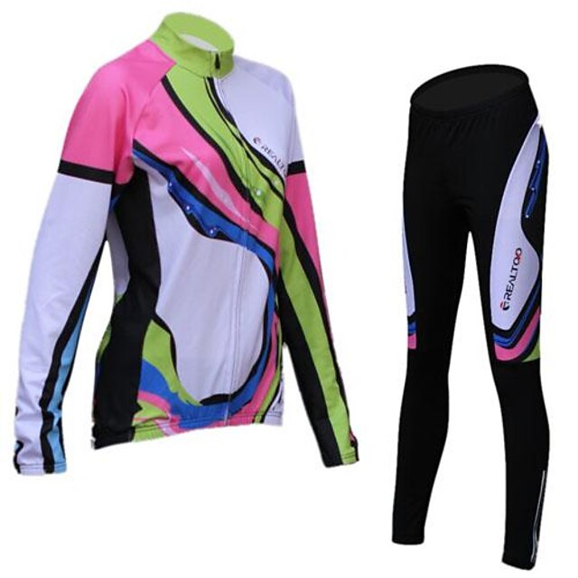  Realtoo Calça com Camisa para Ciclismo Mulheres Manga Longa Moto Camisa/Roupas Para Esporte Meia-calça Conjuntos de Roupas Inverno Tosão