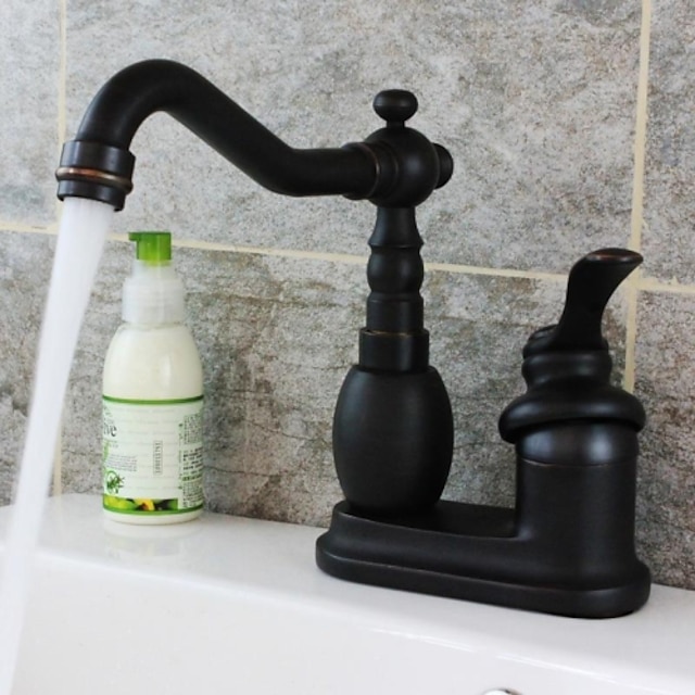  Traditional Centerset Ceramic Valve Two Holes Single Handle Two Holes Oil-rubbed Bronze, Bathroom Sink Faucet