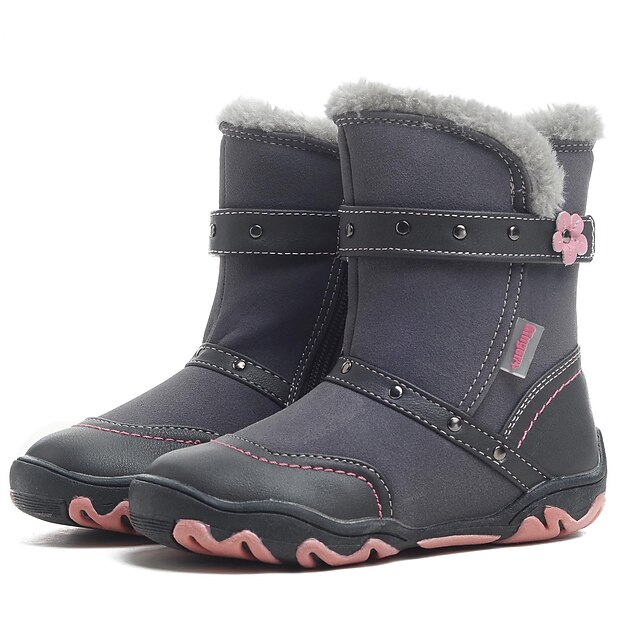  Girl's Round Toe Flat Heel Rivet & Flower Snow Boots Shoes