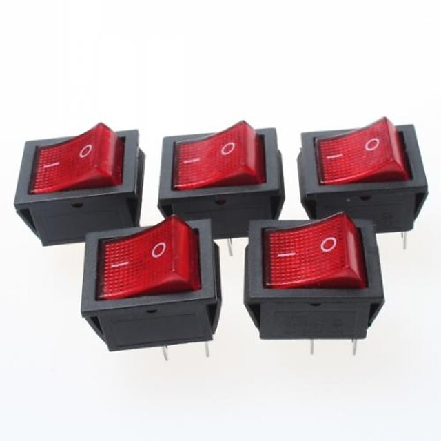  4-nåler vippebrytere med rød lysindikator 15a 250VAC (5-delt pakning)