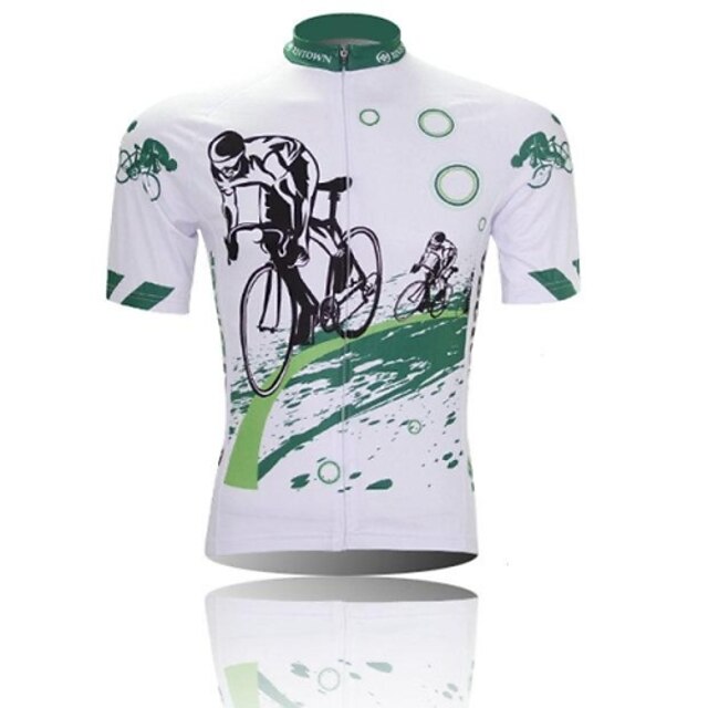  XINTOWN Men 's Cycling Logo Breathable Polyester Short Sleeve Cycling Jersey -White+Green