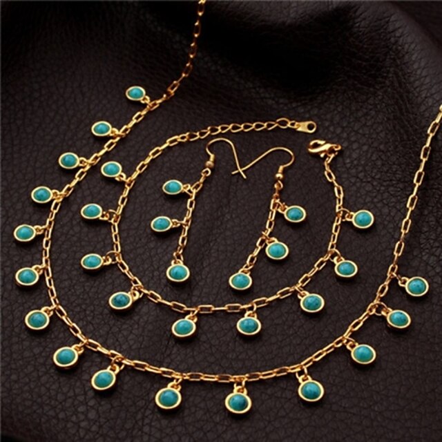  U7 modrý tyrkysový kámen půvaby obojek náhrdelník náramek nastavit 18k pozlacené 50 cm