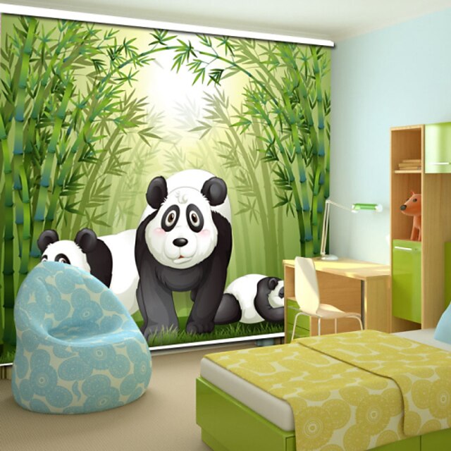  Lovely Cartoon Style Panda Family With Bamboo Roller Shade