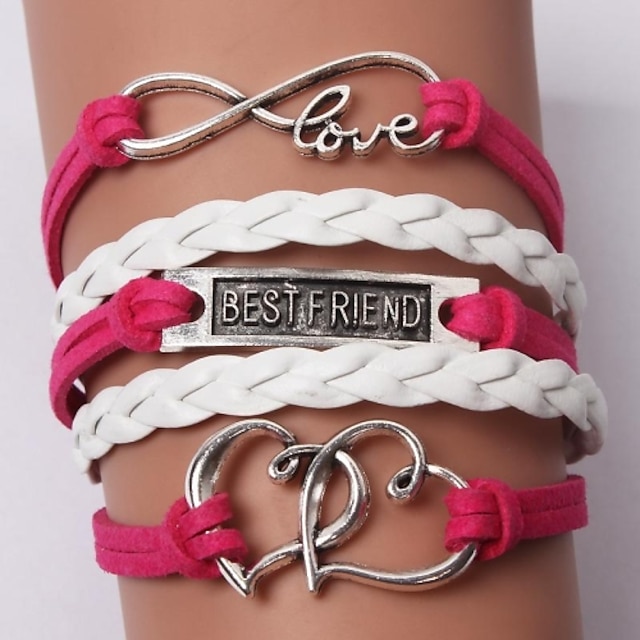  Women's Charm Bracelet Leather Bracelet Layered Friends Heart Love Personalized Unique Design Fashion Inspirational Initial Leather Bracelet Jewelry Red For Christmas Gifts Wedding Casual Daily Sports