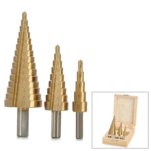  CMT 9243 3-in-1 Titanium Plated HSS Steel Triangle Shank Step Down Drill Bits Set 