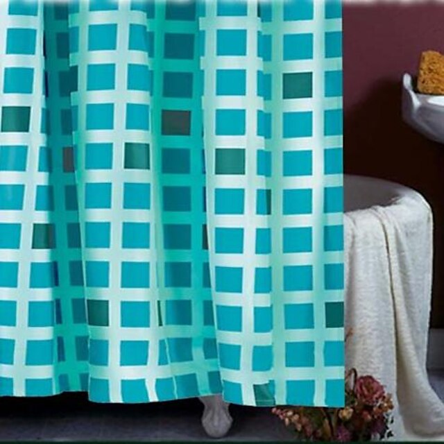  Green Grid Polyester Duschvorhang