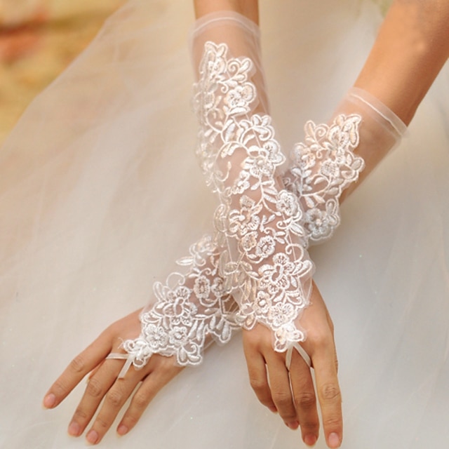  tul y encaje sin dedos hasta el codo de la boda / guantes ocasiones especiales con bordado