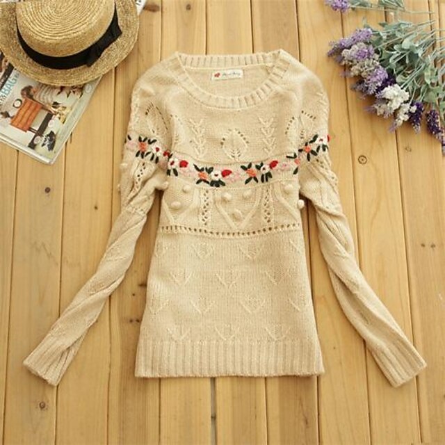  Women’s Round Neck Long Sleeve Bodycon Knit Pullover Sweater