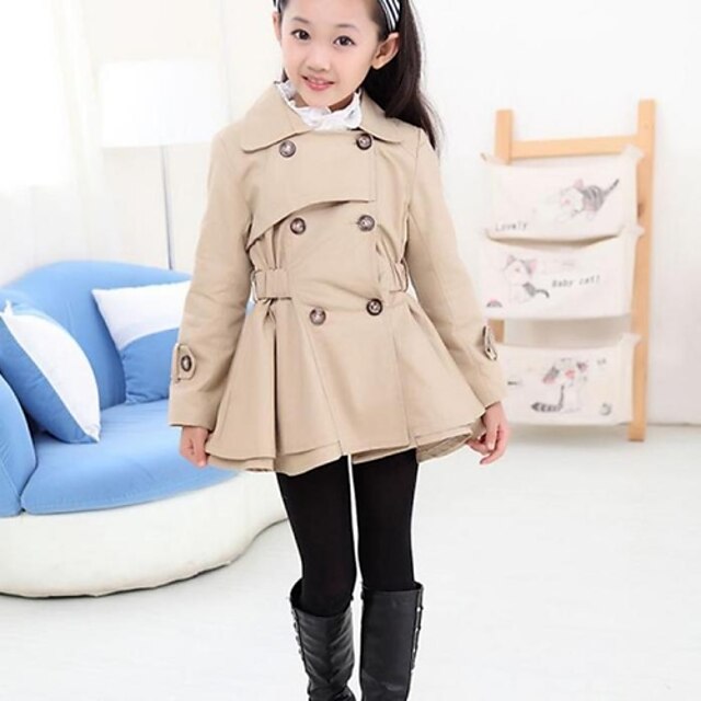 Baby & Kids Girls Clothing | Kids Girls Trench Coat Long Sleeve Pink Khaki Solid Colored Fall Spring Streetwear School - EF21923