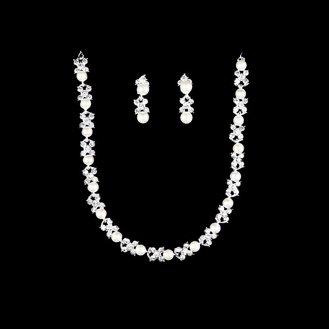  Γυναικεία Σετ Κοσμημάτων Μαργαριτάρι Σκουλαρίκια Κοσμήματα Ασημί Για Γάμου Πάρτι / Κολιέ / Στρας