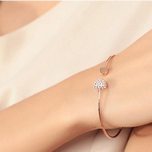  moda personalidade cheia de diamantes em forma de coração pulseira amor aberturas das mulheres kegg®