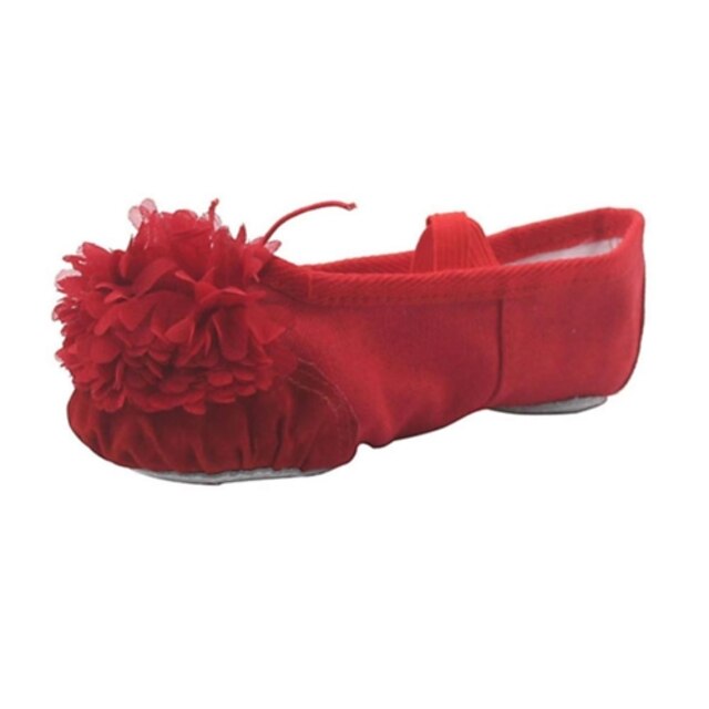  בגדי ריקוד נשים נעלי ריקוד קנבס נעלי בלט פרח שטוחות / סוליה חצויה לבן / אדום / ורוד