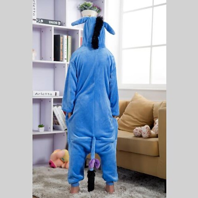 Toys & Hobbies Cosplay & Costumes | Mint Blue Donkey Coral Fleece Kids Kigurumi Pajamas Suit (Slippers Size:21cm) - YX12123