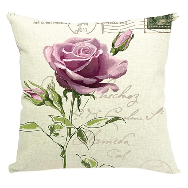  1 Pcs Violet Flower Country Square Cotton/Linen Pillow Cover