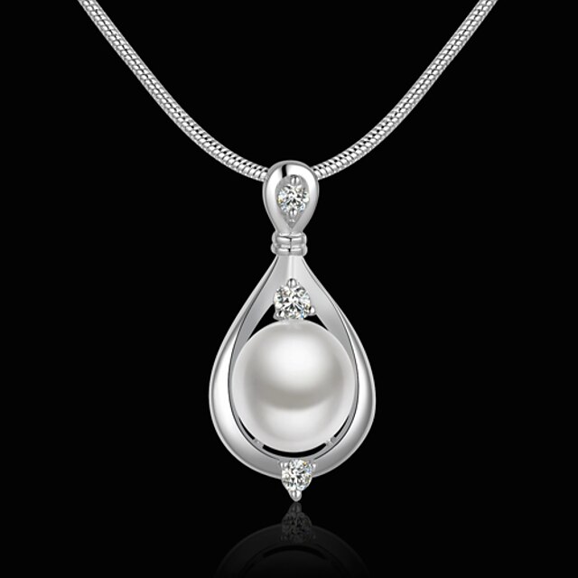  Women's Pearl Pendant Necklace Ladies Luxury Pearl Sterling Silver Silver Plated White Necklace Jewelry For