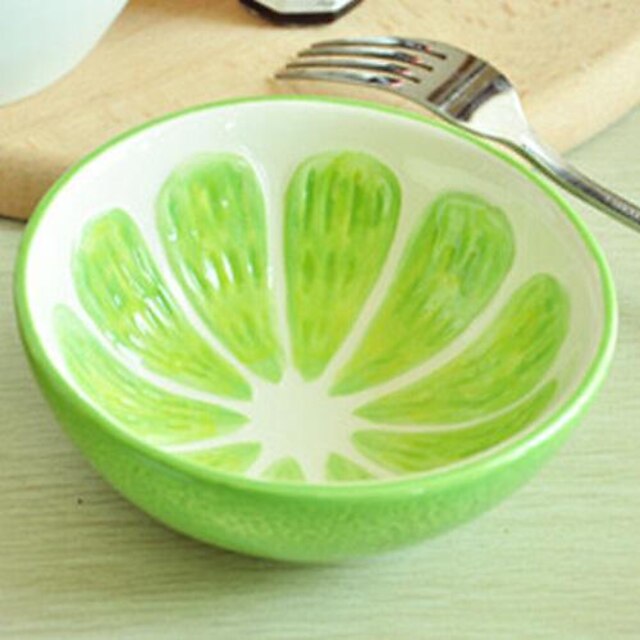  Hand Painted Lemon Lime Pattern Ceramic Bowl Kitchen Fruits Salads Bowl Noodles Food Container