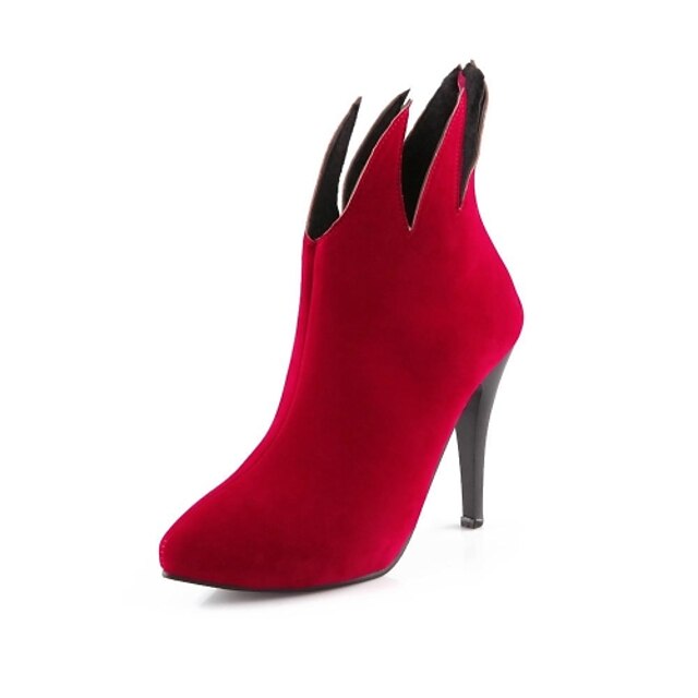  Women's Stiletto Heel Zipper Faux Suede 10.16-15.24 cm / Booties / Ankle Boots Fall / Winter Black / Red / Beige / Party & Evening