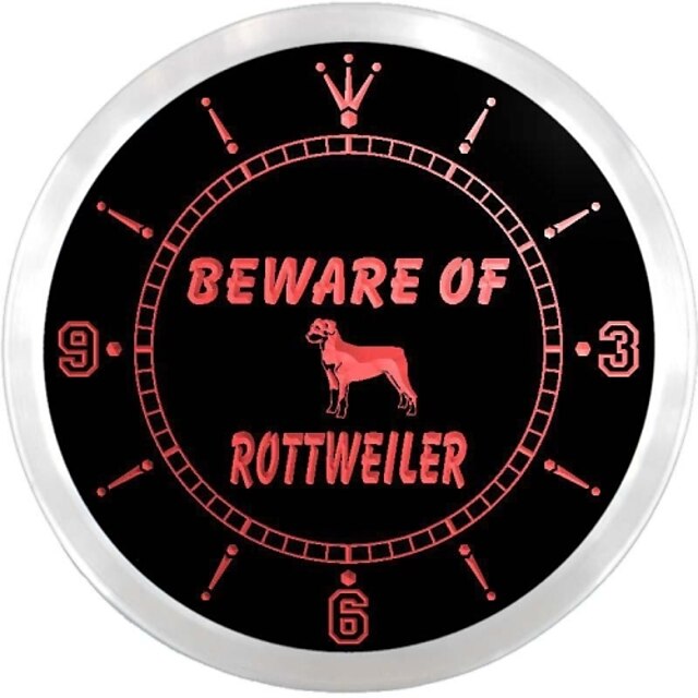  Beware of Rottweiler Dog Pet Neon Sign LED Wall Clock