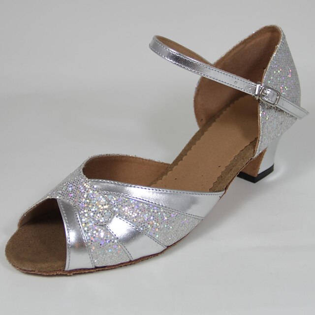  Women‘s Dance Shoes Latin Paillette Heel Silver Customizable