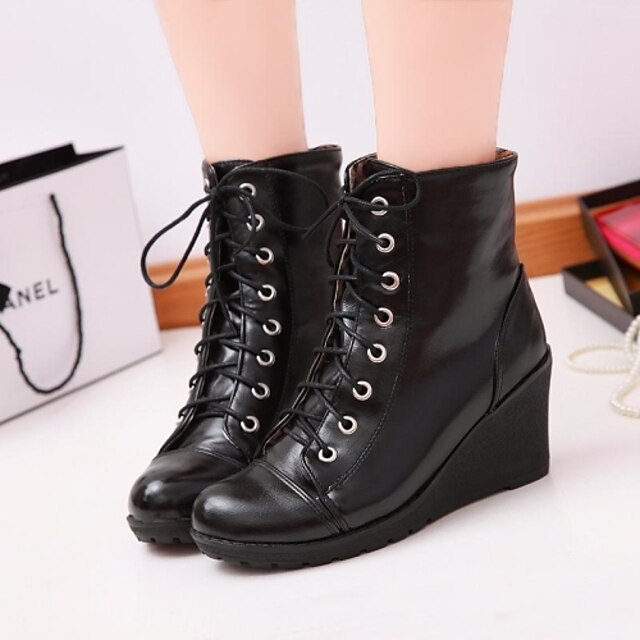  Women's Shoes Round Toe Wedge Heel Ankle Boots with Lace-up More Colors Available