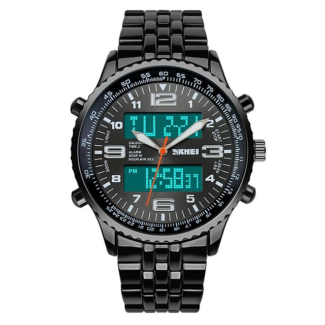  SKMEI Pánské Módní hodinky Vojenské hodinky Náramkové hodinky Křemenný Digitální Japonské Quartz Nerez Černá 30 m Voděodolné Alarm Kalendář Analog - Digitál Luxus - Černá Modrá Dva roky Životnost