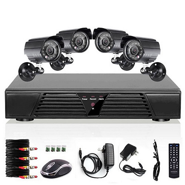  4 canale Acasă și sistem DVR CCTV de birou (P2P Online, 4 Camera liber)