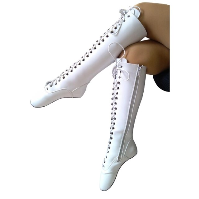  Women's Spring Fall Winter Fashion Boots Leatherette Party & Evening Flat Heel Black White