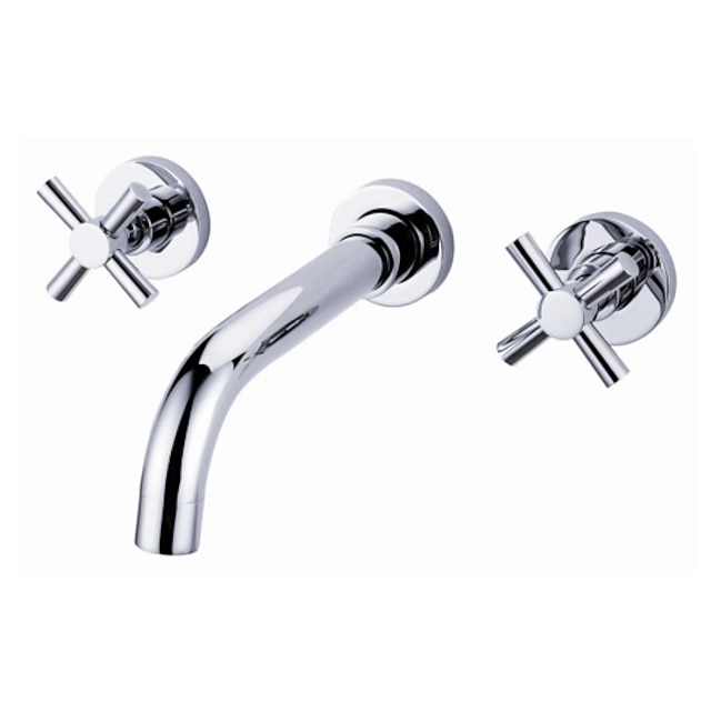  Bathroom Sink Faucet - Widespread Chrome Wall Mounted Three Holes / Two Handles Three HolesBath Taps