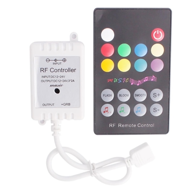  2A 3-Channel Smart Music RF Controller with Remote Control for RGB Strip LED Light (DC 12~24V)