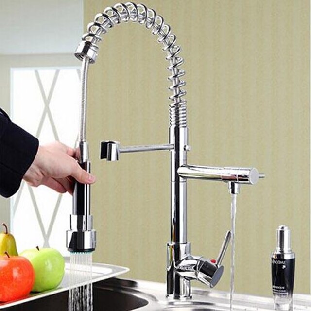  Kjøkken Kran - Et Hull Krom Uttrekkbar Vannrett Montering Moderne Kitchen Taps / Enkelt Håndtak Et Hull