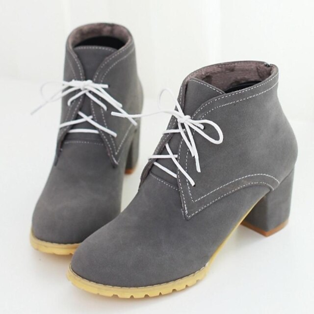  Women's Shoes Spring Fall Winter Chunky Heel Booties/Ankle Boots Lace-up For Dress Grey Red Brown Beige