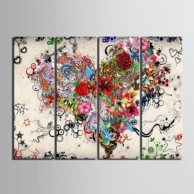  4 Panel Wandkunst Leinwanddrucke Malerei Kunstwerk Bild Herz Blume abstrakte Dekoration Dekoration gestreckter Rahmen / gerollt