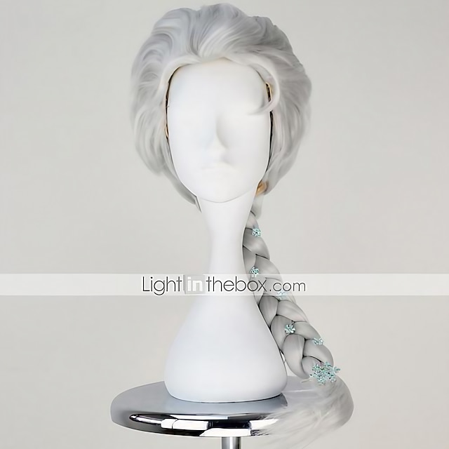  principessa delle fiabe elsa parrucche cosplay treccia da donna 60 cm fibra resistente al calore parrucca anime biondo argento parrucca di halloween